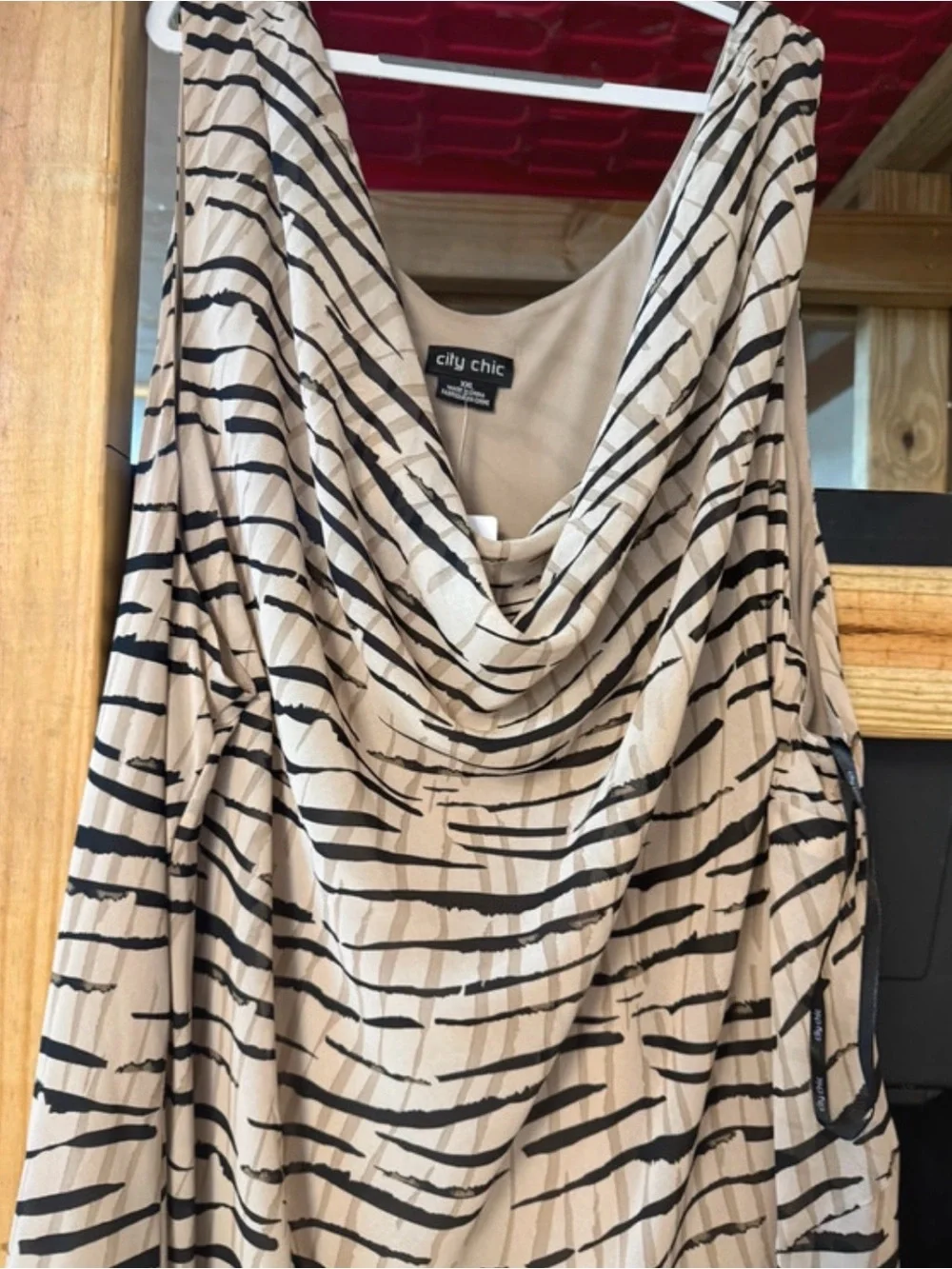 City Chic Beige and Black Zebra-Print Skater Skirt